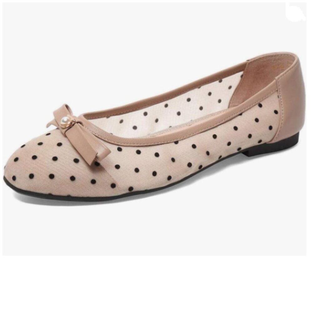 YDN Brown Bowknot Round Toe Comfortable Ballets Slip on Flats Walking Shoe